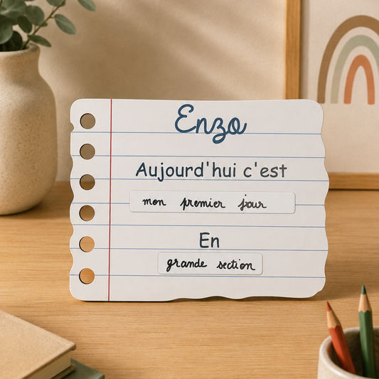 Pancarte rentrée scolaire personnalisable – Modèle Feuille de papier