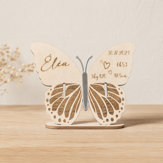 Support bracelet de naissance papillon personnalisé en bois - Cadeau bébé
