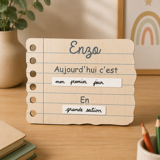 Pancarte rentrée scolaire personnalisable – Modèle Feuille de papier