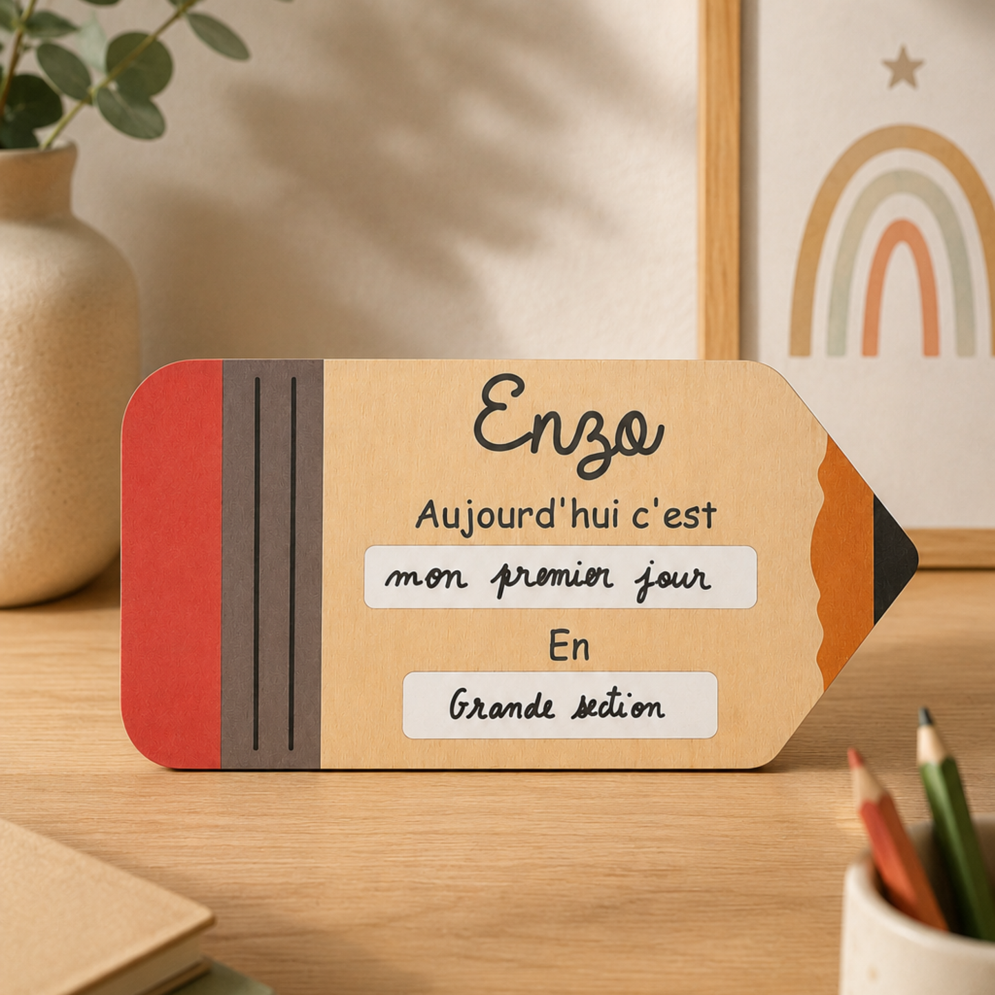 Pancarte rentrée scolaire personnalisable – Modèle Crayon