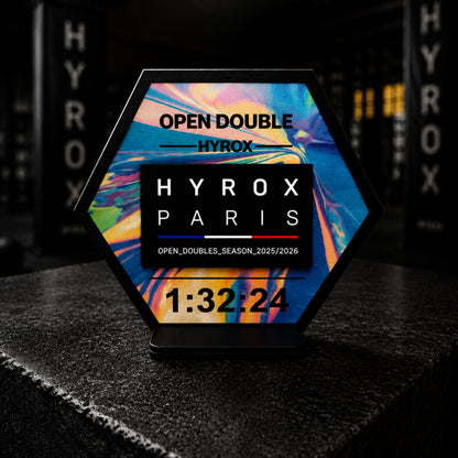 Support patch HYROX personnalisé en bois - Cadeau sportif fait main