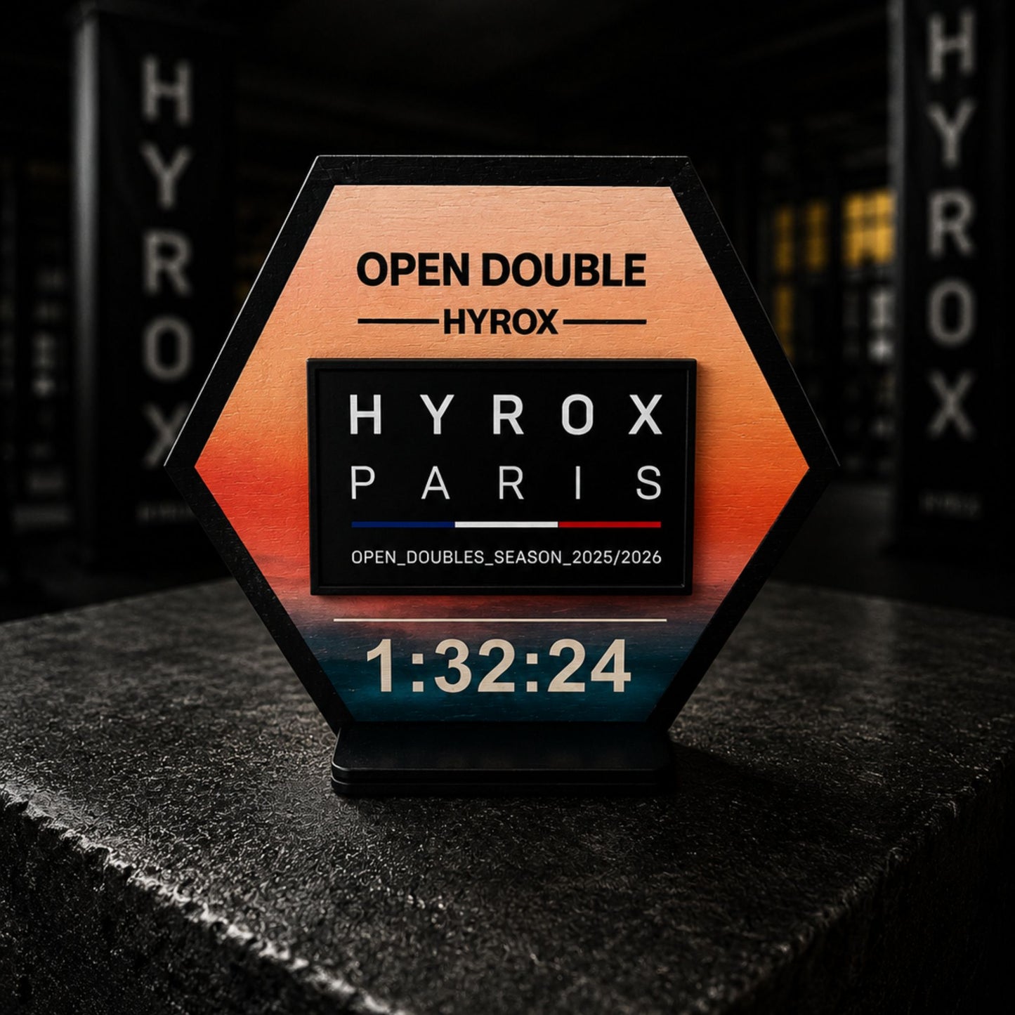 Support patch HYROX personnalisé en bois - Cadeau sportif fait main
