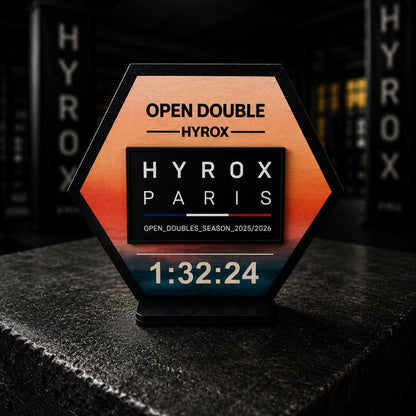 Support patch HYROX personnalisé en bois - Cadeau sportif fait main