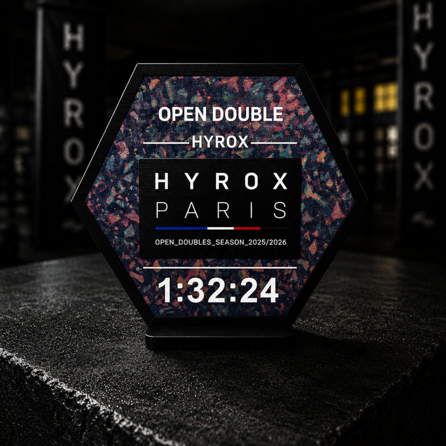 Support patch HYROX personnalisé en bois - Cadeau sportif fait main