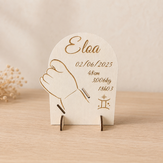 Support bracelet de naissance demi arche personnalisé en bois - Cadeau bébé