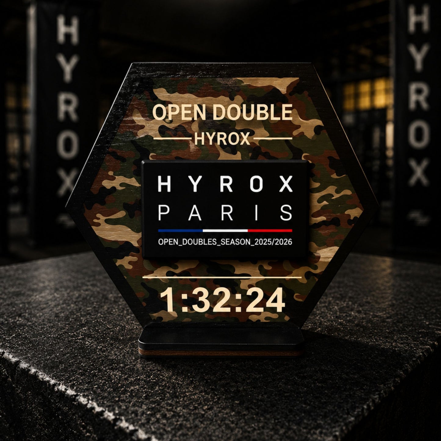 Support patch HYROX personnalisé en bois - Cadeau sportif fait main