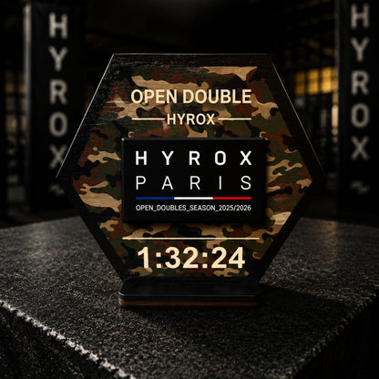 Support patch HYROX personnalisé en bois - Cadeau sportif fait main