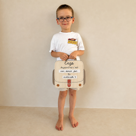 Pancarte rentrée scolaire personnalisable – Modèle Cartable