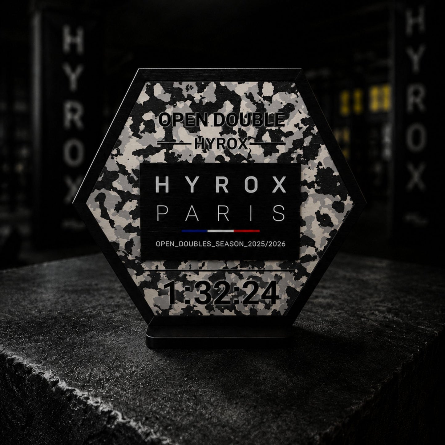 Support patch HYROX personnalisé en bois - Cadeau sportif fait main