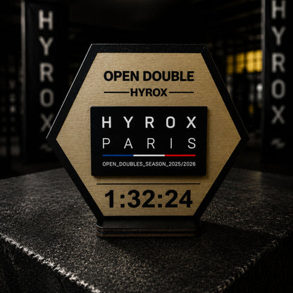 Support patch HYROX personnalisé en bois - Cadeau sportif fait main