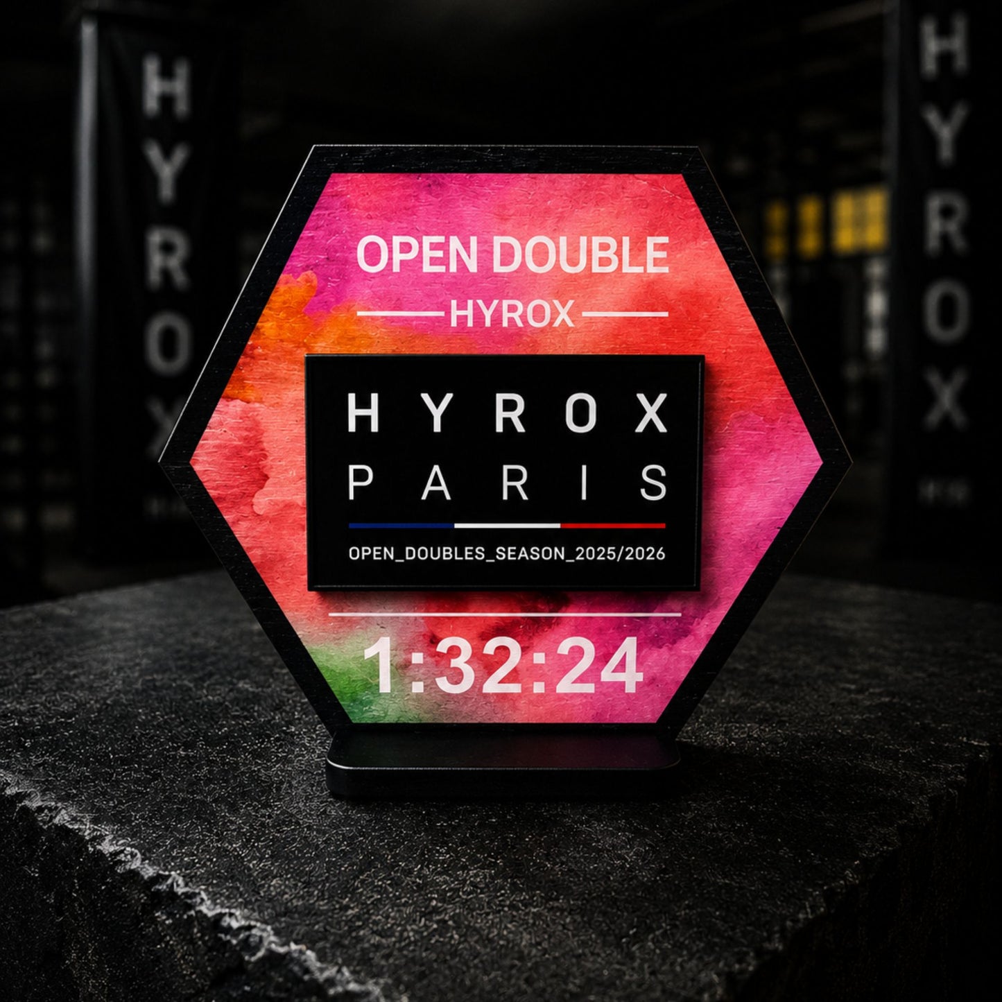 Support patch HYROX personnalisé en bois - Cadeau sportif fait main